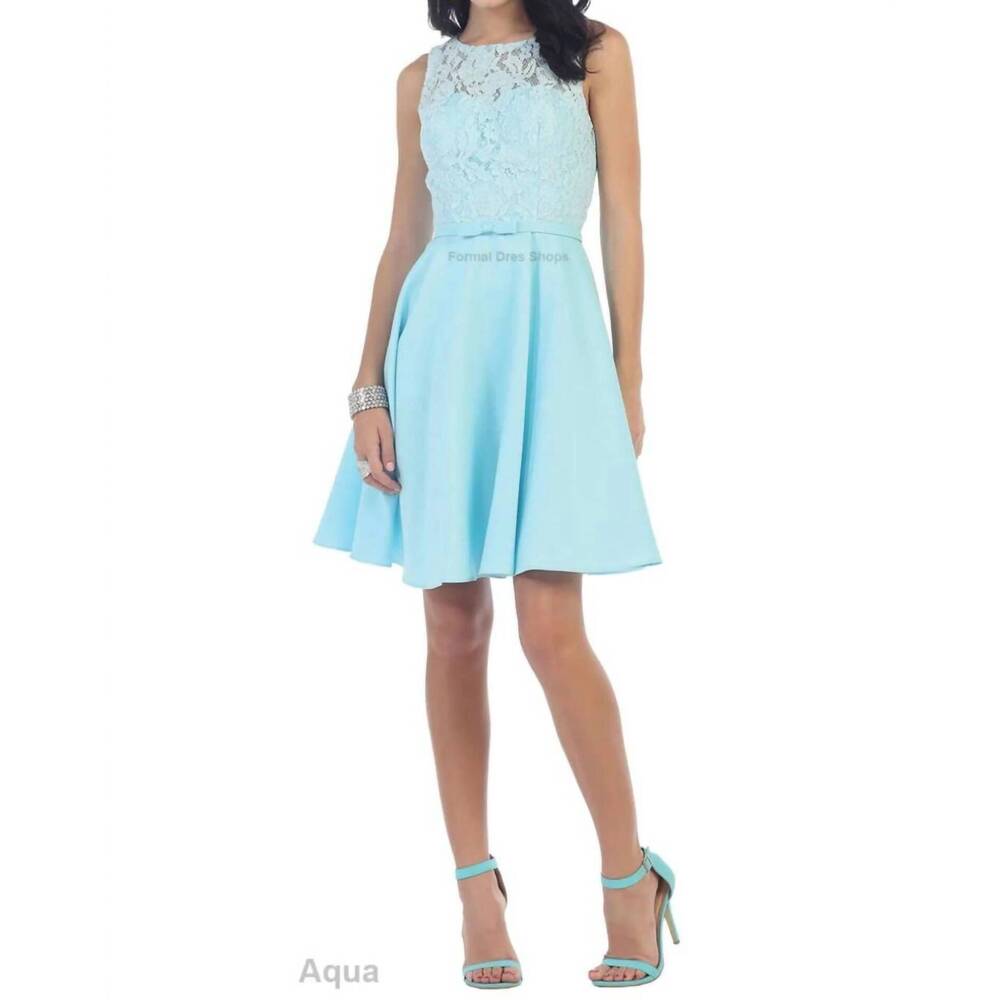 NEW MAY QUEEN COUTURE simple & classy short bridesmaids dress in aqua